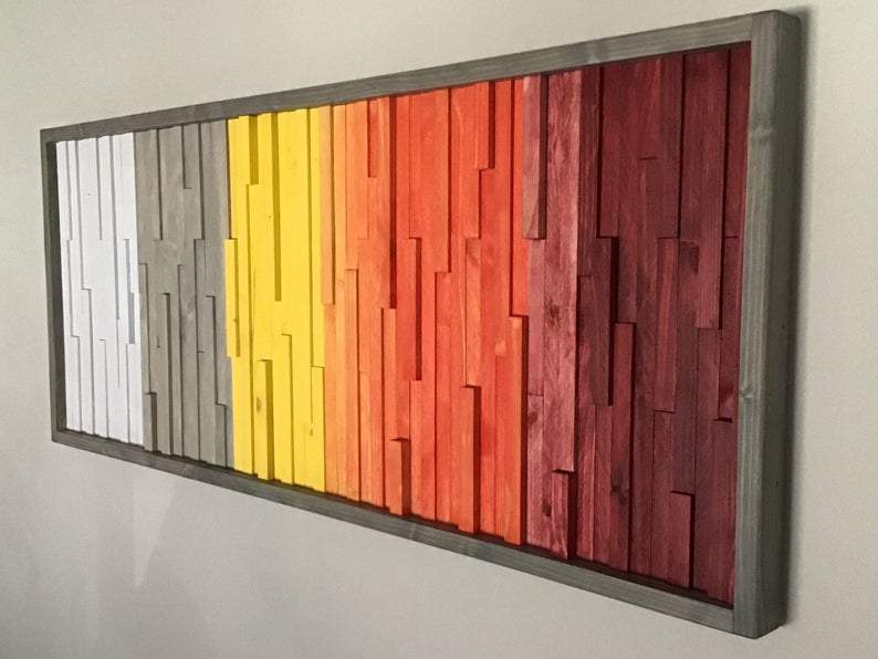 BRIGHT PLANK WOOD MOSAIC WALL DECOR