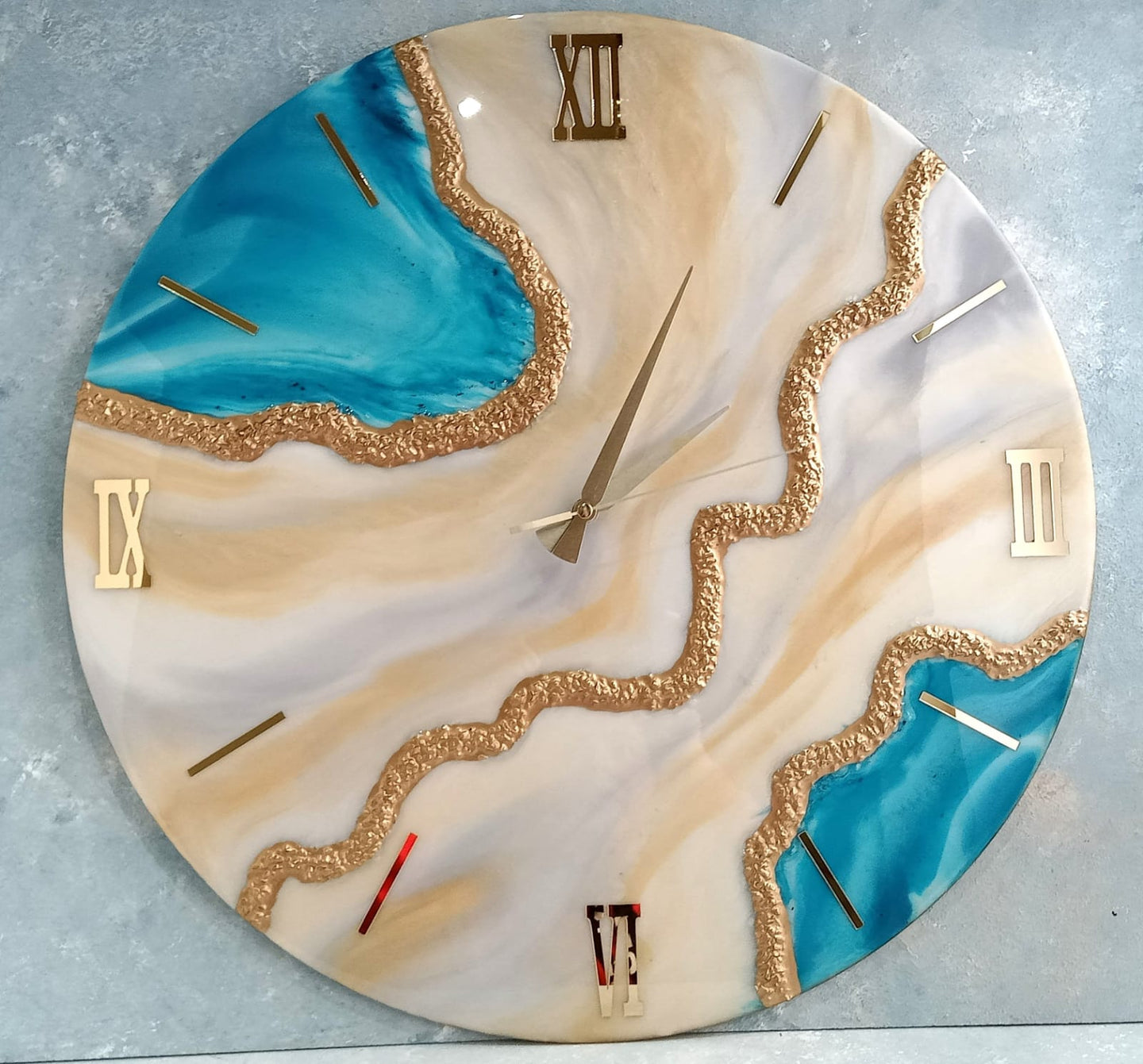Modern Abstract Beige And Blue Epoxy Resin Wall Clock