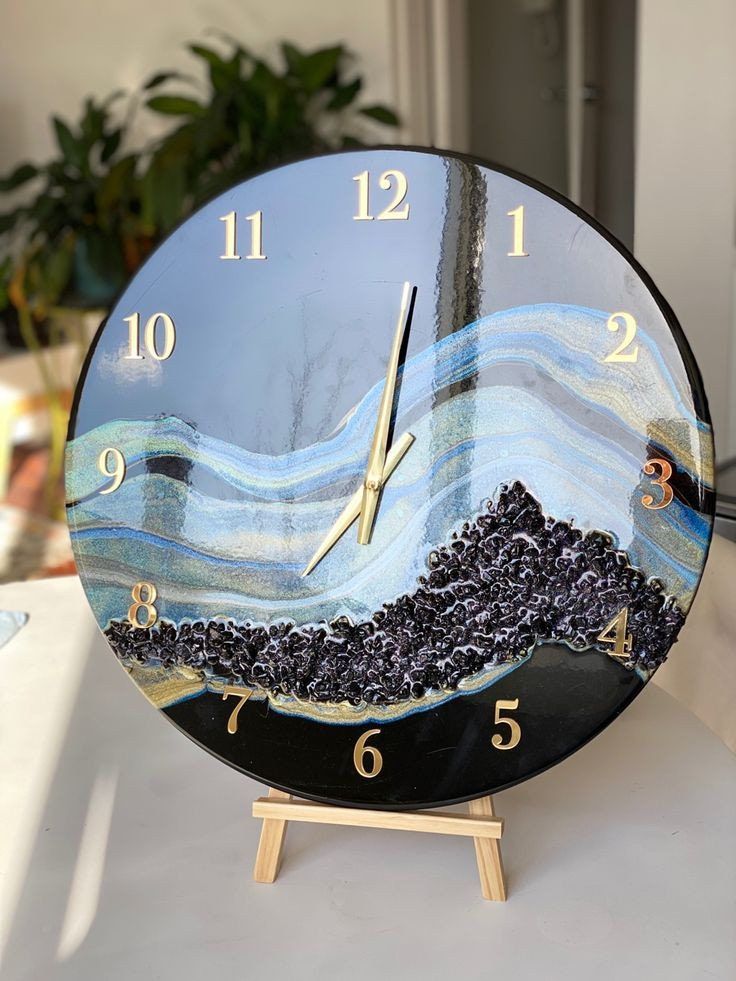 Modern Abstract Black Magic Epoxy Resin Wall Clock