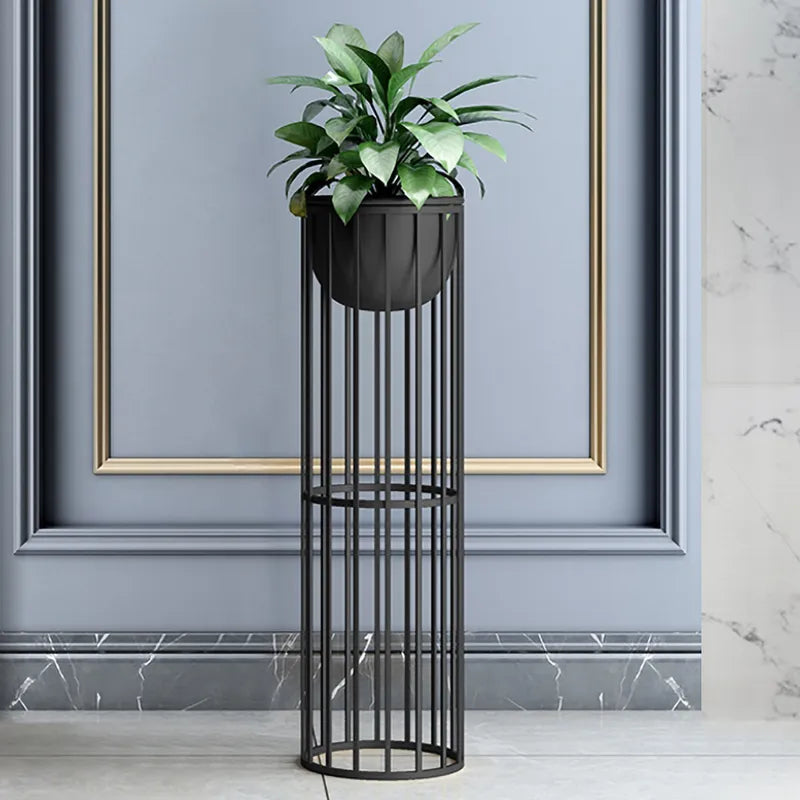 Black Plant Pot Modern Planter with Gold Stand for Indoor Metal