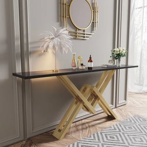 Black & Gold Narrow Console Table Accent Table For Entryway X Base & Metal