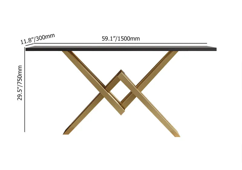 Black & Gold Narrow Console Table Accent Table For Entryway X Base & Metal