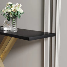 Load image into Gallery viewer, Black &amp; Gold Narrow Console Table Accent Table For Entryway X Base &amp; Metal
