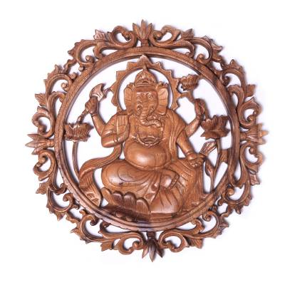 Hand Carved Teak Wood Blessing Ganesha