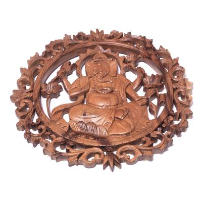 Hand Carved Teak Wood Blessing Ganesha