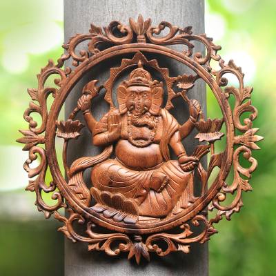 Hand Carved Teak Wood Blessing Ganesha