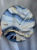Modern Abstract Blue And Gold Epoxy Resin Wall Clock