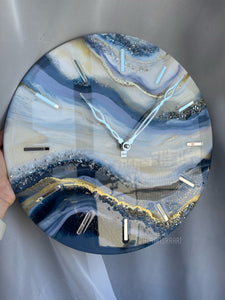 Modern Abstract Blue And Gold Epoxy Resin Wall Clock