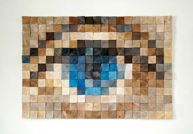 Blue Eye Wood Mosaic Wall Decor