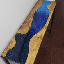 Load image into Gallery viewer, Blue Ombre Epoxy River Console Table

