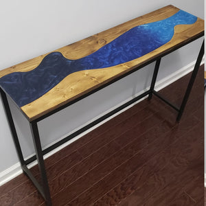 Blue Ombre Epoxy River Console Table