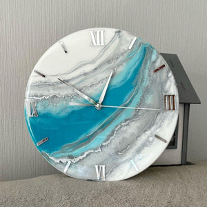 Blue Grey and White Epoxy Resin Wall Clock