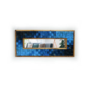 Bright Blue Gradient Reclaimed Wood Mirror Mosaic Wall Decor
