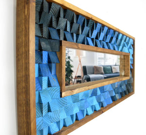 Bright Blue Gradient Reclaimed Wood Mirror Mosaic Wall Decor