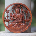 Hand Carved Teak Wood Buddha with Brown Finish