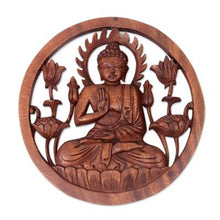 Load image into Gallery viewer, Hand Carved Teak Wood Buddha with Brown Finish
