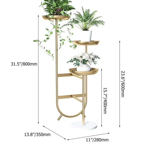 3 Tier Tall Metal Standing Plant Stand Chic Unique Shaped Planter in Gold