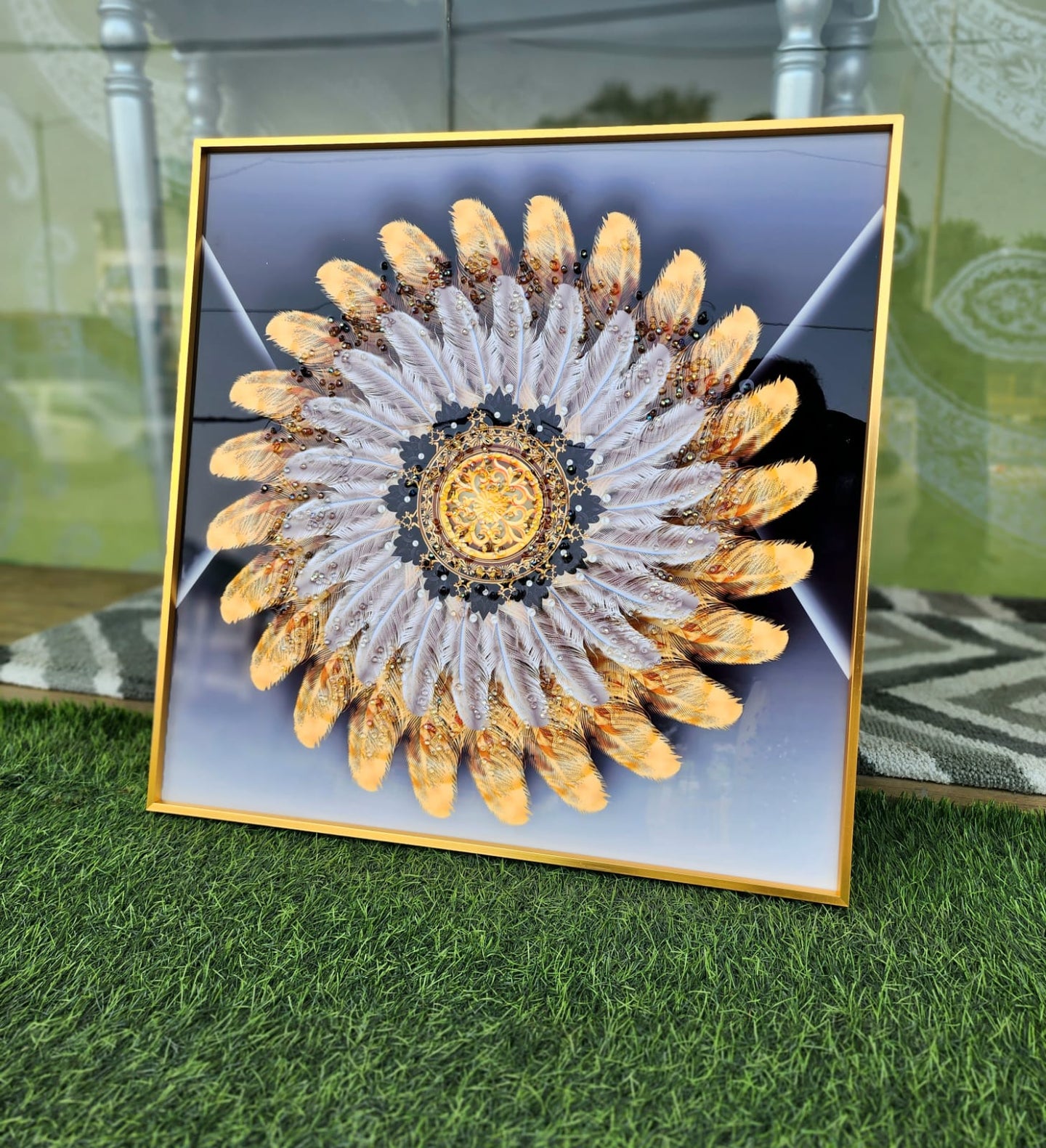 Circle Of Feathers Crystal Painting Wall Decor