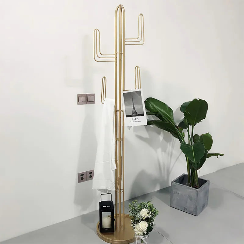 Clothing Rack Bedroom Entryway Coat Rack Freestanding Cactus Hall Tree in Gold