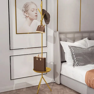 Clothing Rack Coat Stand with Table Modern Gold