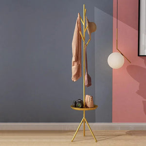 Clothing Rack Coat Stand with Table Modern Gold