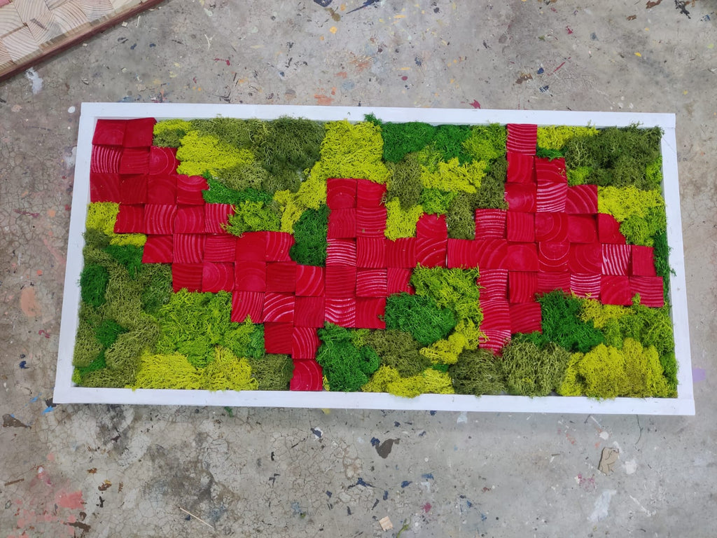 Colorful Redish Moss Wood Mosaic Wall Decor