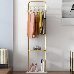 Contemporary Freestanding Rail Cloth Rack with Marble Base