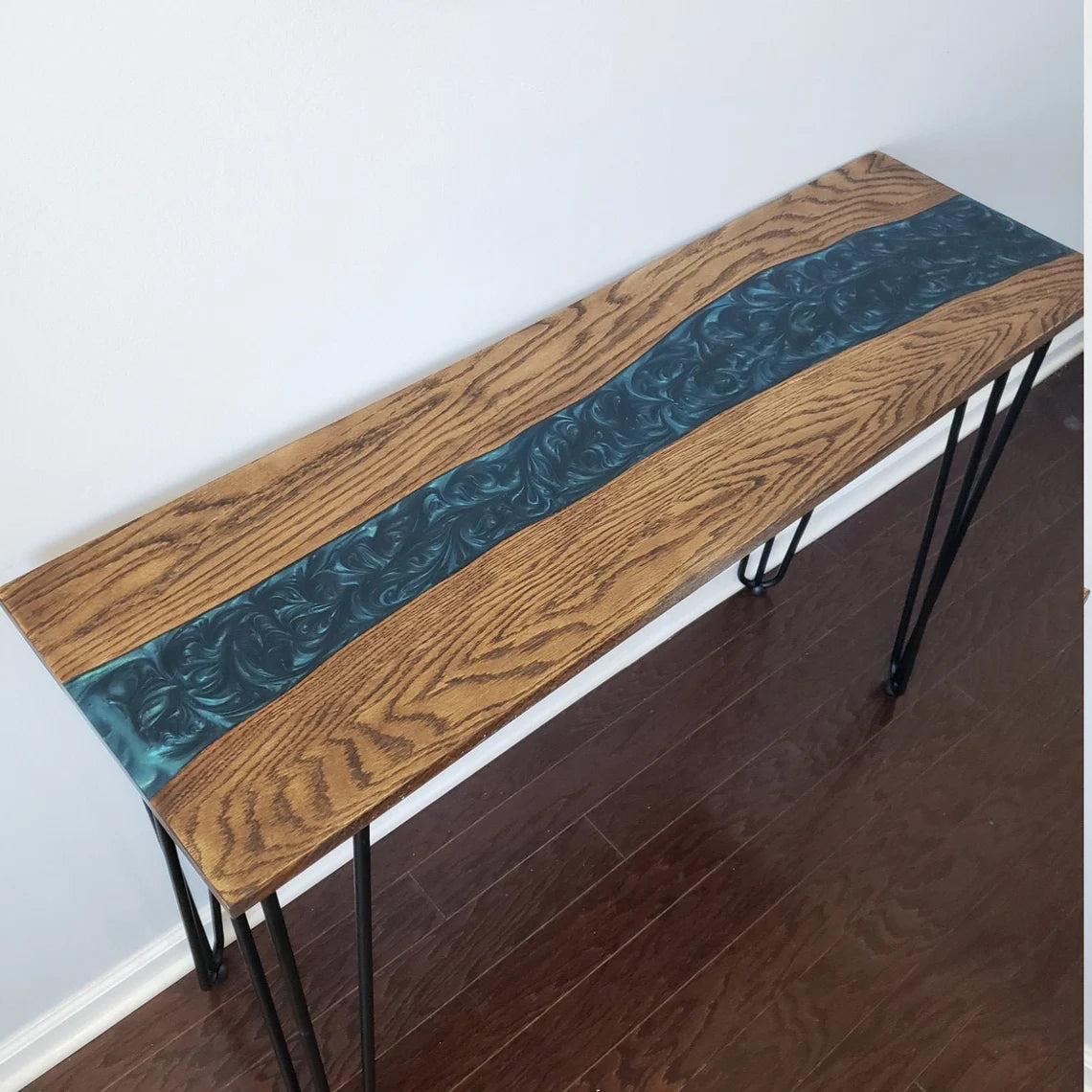 Deep Teal Epoxy River Console Table