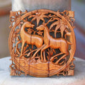 Hand Carved Teak Wood Deer Romance