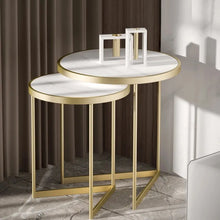 Load image into Gallery viewer, Duo Golden Metal Nesting Side Tables
