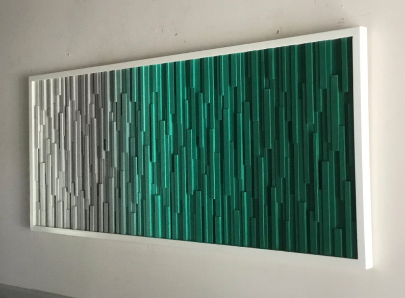 Emerald Green Gradient Plank Wood Mosaic Wall Decor