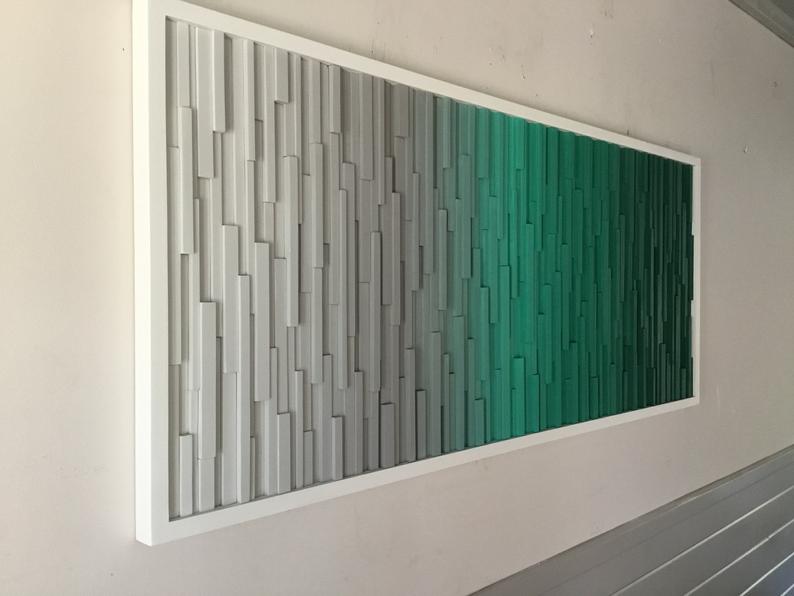 Emerald Green Gradient Plank Wood Mosaic Wall Decor