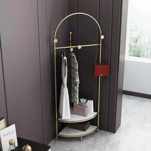 Faux Marble Gold Corner Clothing Rack with Shelf and Hanging Bar