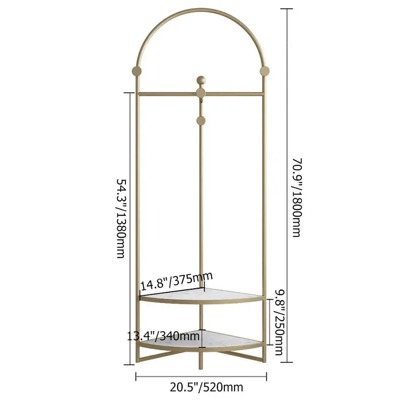 Faux Marble Gold Corner Clothing Rack with Shelf and Hanging Bar