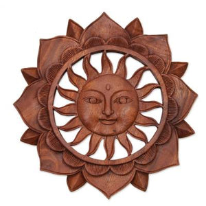 Hand Carved Floral Sun Flower Wood