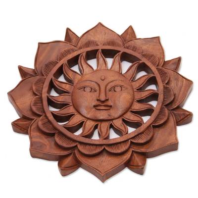 Hand Carved Floral Sun Flower Wood