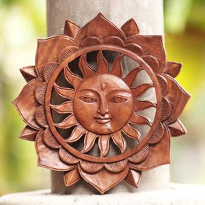 Hand Carved Floral Sun Flower Wood