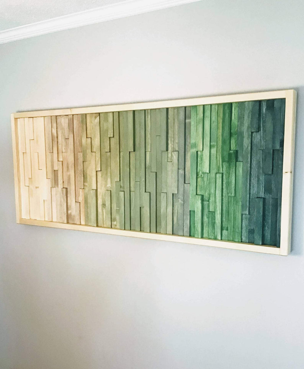 GREEN PLANK WOOD MOSAIC WALL DECOR