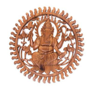 Hand Carved Teak Wood Ganesha Aura