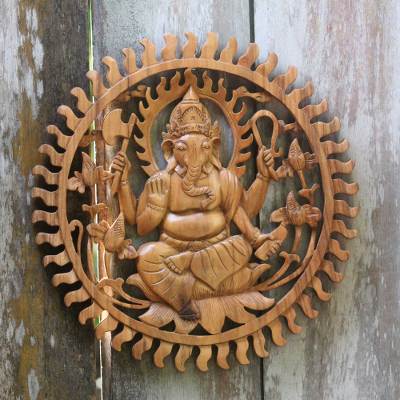 Hand Carved Teak Wood Ganesha Aura