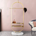 Gold Clothing Rack Oval Garment Rack with 2-Tier Shelves & Faux Marble Base