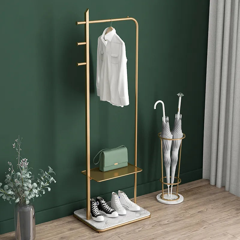 Gold Marble Freestanding Clothing Rack with Hanging Rail and Hooks
