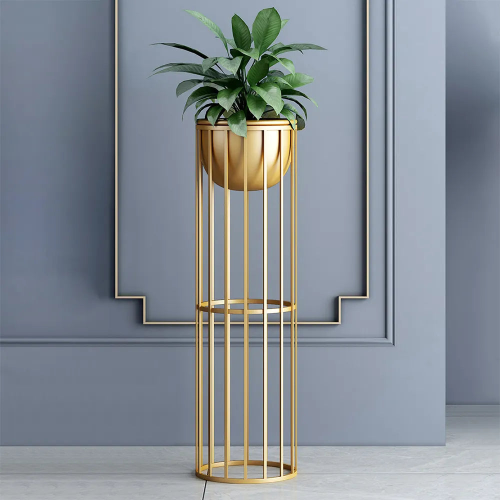 Gold Plant Pot Modern Planter with Gold Stand for Indoor Metal