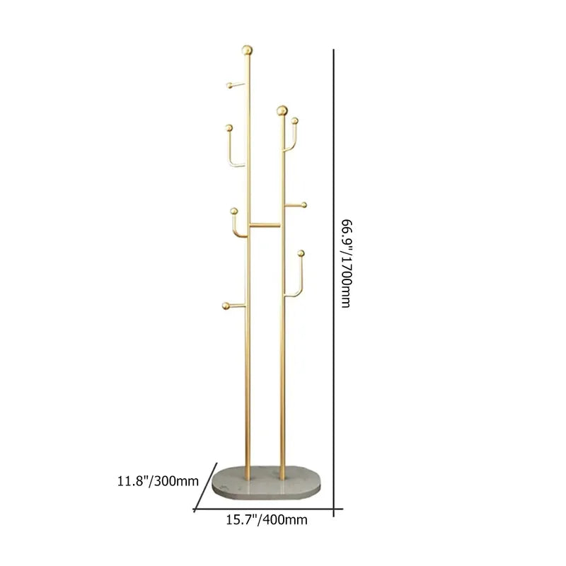 Gold Standing Coat Rack with 7 Hooks Faux Marble Base Entryway Clothing Rack