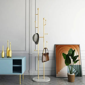 Gold Standing Coat Rack with 7 Hooks Faux Marble Base Entryway Clothing Rack