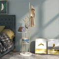 Gold Standing Coat Rack with 9 Hooks and 2 Shelves Modern Entryway Clothing Rack