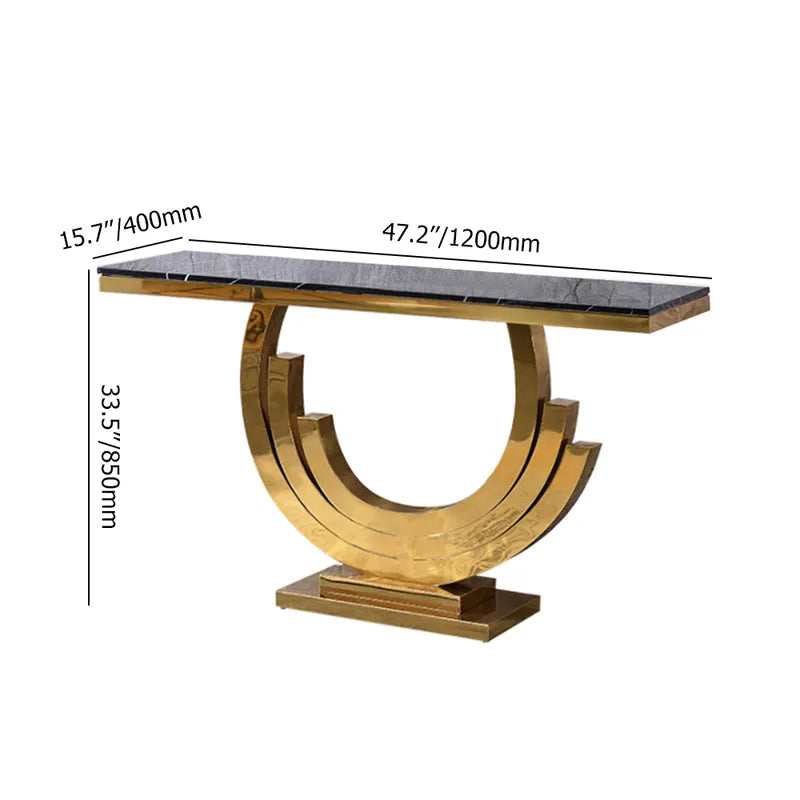 Gold & Black Marble Console Table Narrow Rectangular Entryway Table