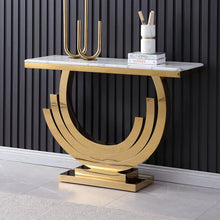 Load image into Gallery viewer, Gold &amp; White Marble Console Table Narrow Rectangular Entryway Table
