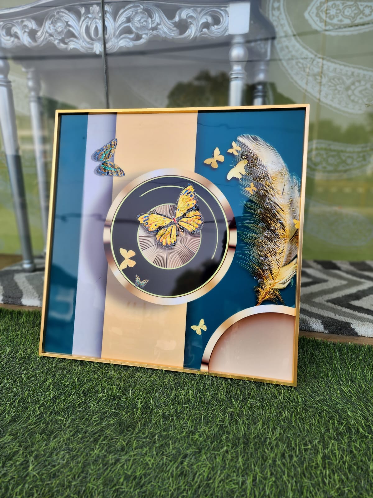 Gorgeous Golden Butterfly Crystal Painting Wall Decor