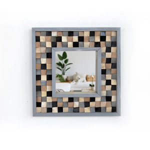 Gray, Black and Beige Reclaimed Wood Mirror Mosaic Wall Decor